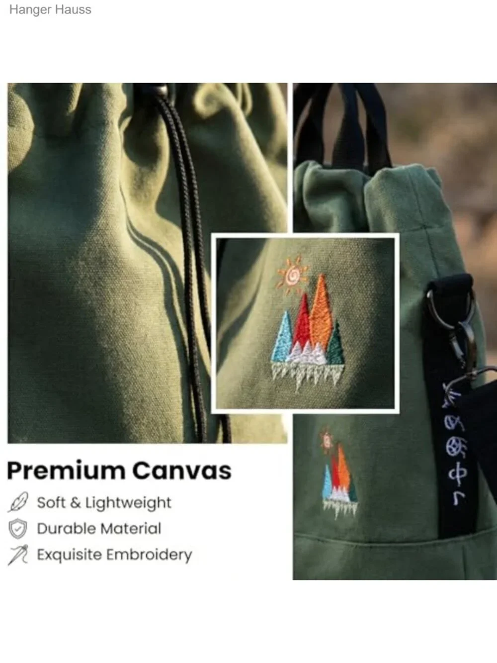 Canvas Crossbody Bag Tote Hobo Purse with Art Embroidery Lightweight Machine
